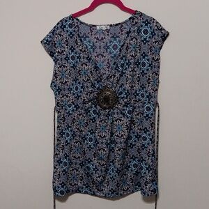 Purple & Blue Floral Patterned Blouse 20-21" Ptp